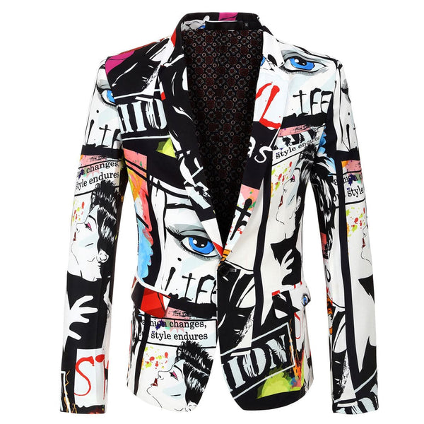 2023 spring and autumn new fashion new trend printed jacket single row one button trendy casual men's suit F062901