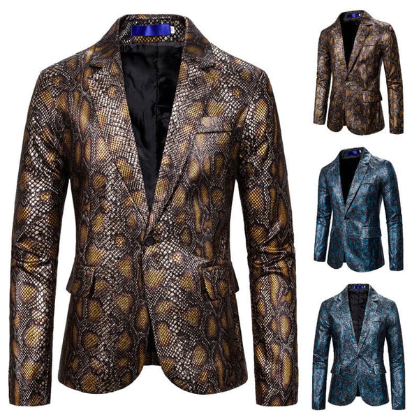 Sequin Design Fashion One Button Slim Suit Men's Bronzing Python Pattern Printing Suit Dress Performance Costume F070410