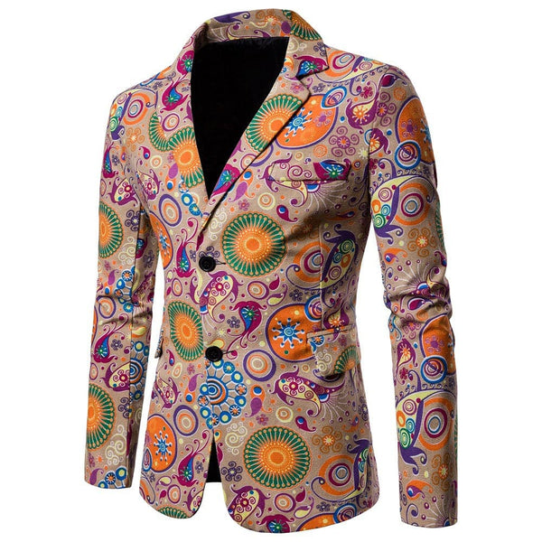 Men's African print men's suit ethnic style cotton and linen oversized casual suit jacket F070401