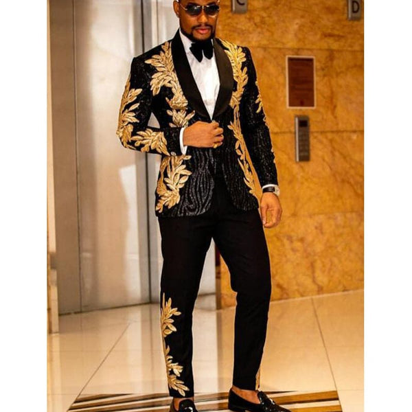 Men's two-piece suit men's dress suit men's sequined jacquard suit F070407