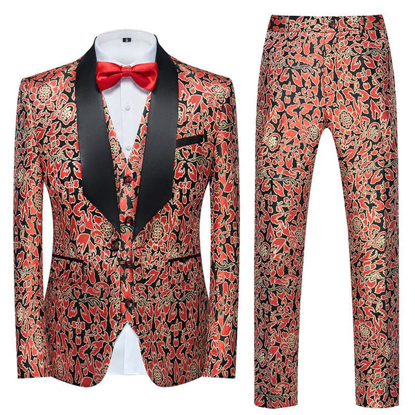 Explosive men's autumn clothing printed men's dress groom suit suit trendy men's flower suit three-piece suit F070403