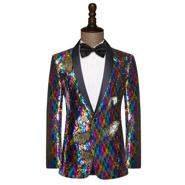 Men's colorful vertical sequined dress shawl collar suit dance bar host men's clothing performance suit suit male F070408