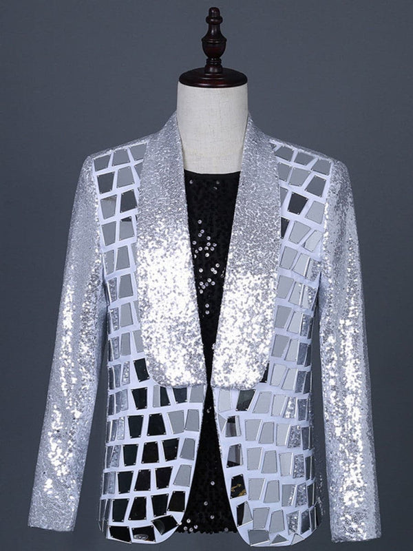 Men's Silver Sequin Reflector Mirror Style Blazer SM110402