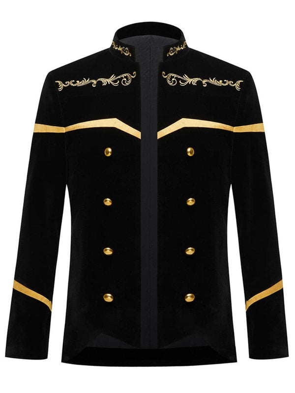 Men's Black Velvet Gold Embroidery Navy Style Blazer KV112801