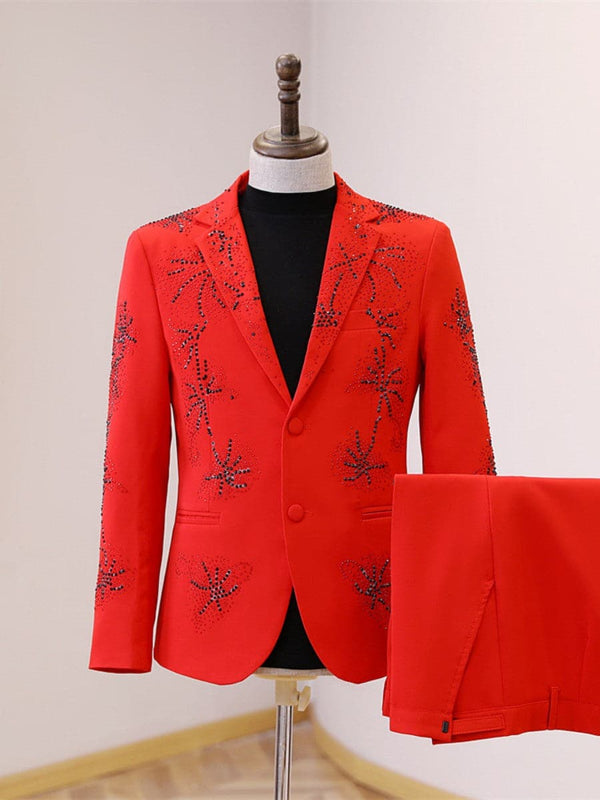 Men's Red Glitter Stone Single Breasted Dinner Suits F121202