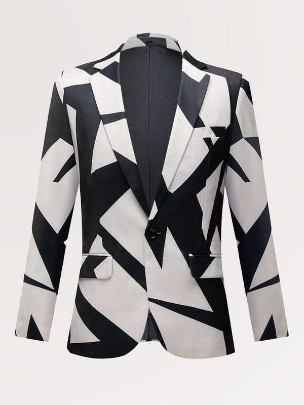 Men's Black  and White Geometric Printed Casual Blazer SM110208