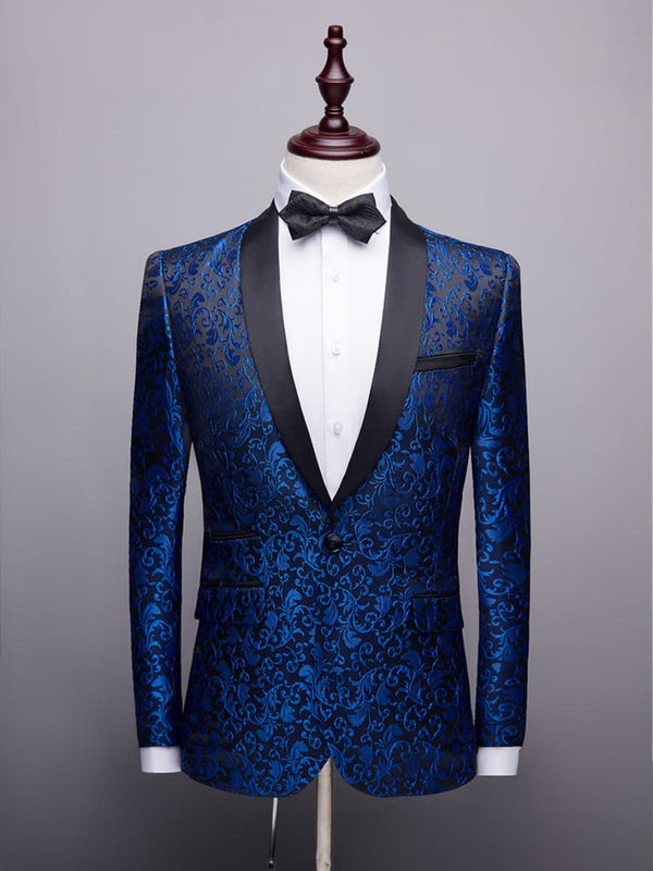 Men's Slim Fit Floral Jacquard Tuxedo Blazer F120503