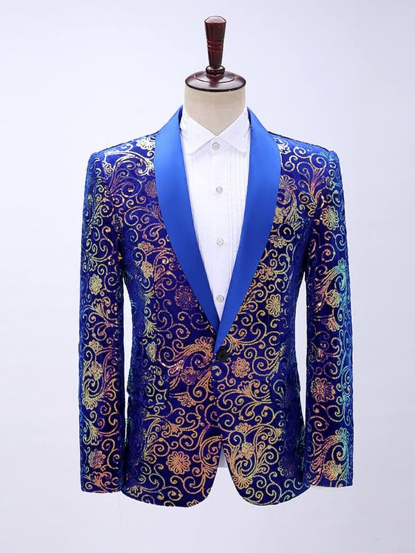 Men's Velour Floral Sequin Glitter Costume Blazer SM102701