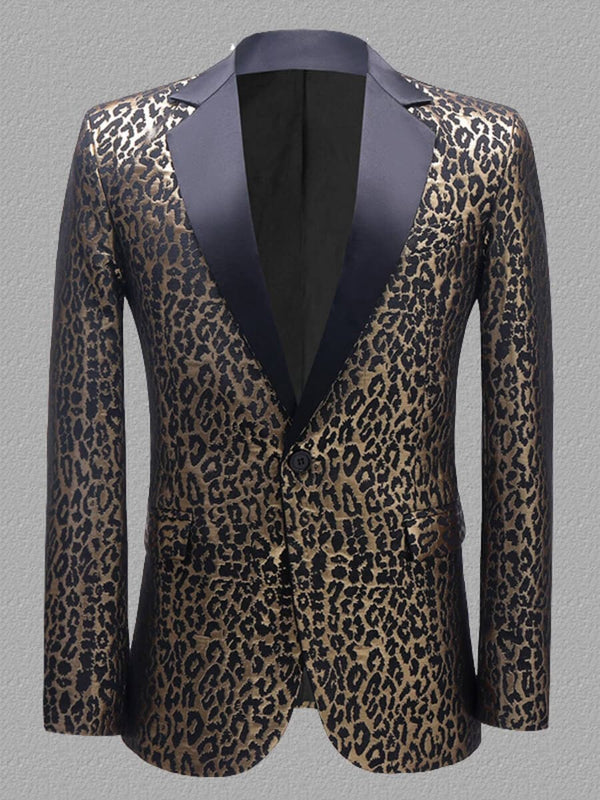 Plus Size Men's Leopard Jacquard Slim Fit Tuxedo Blazer SM101206