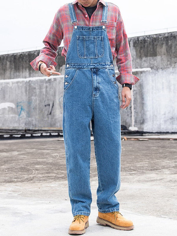 Men's Loose Fit Denim Suspender Cargo Jumpsuit SM100610