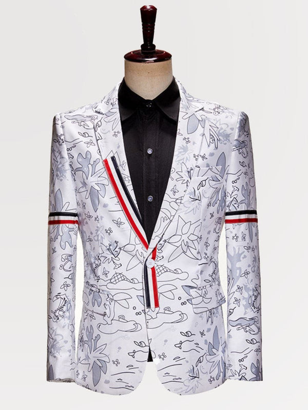 Men's British Style Graffiti Print White Casual Blazer SM103101