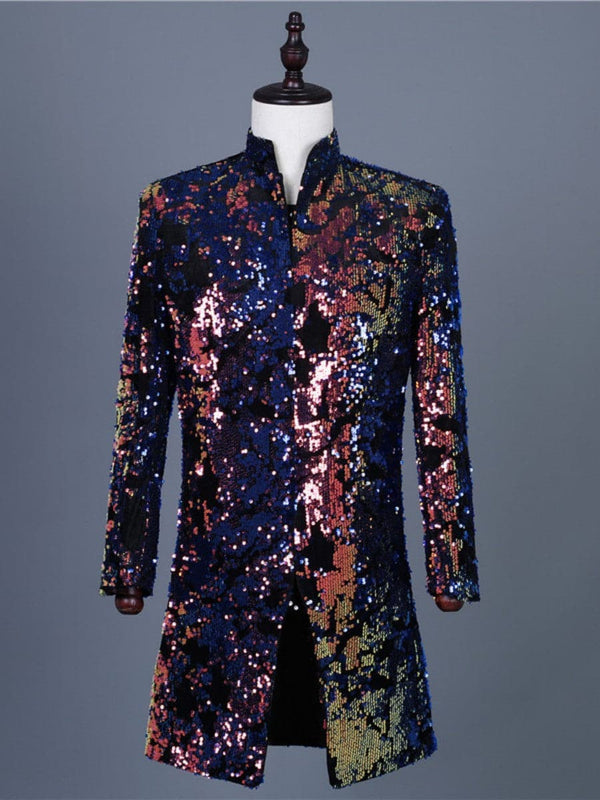 Plus Size Men's Glitter Sequin Longline Suit Jacket SM101202