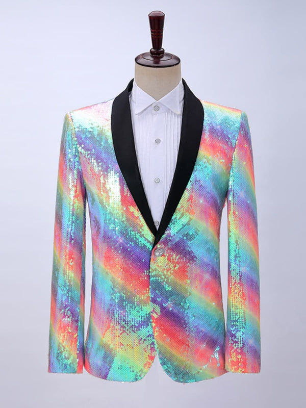 Mens Rainbow Glitter Sequin Costume Suit Blazer SM102703