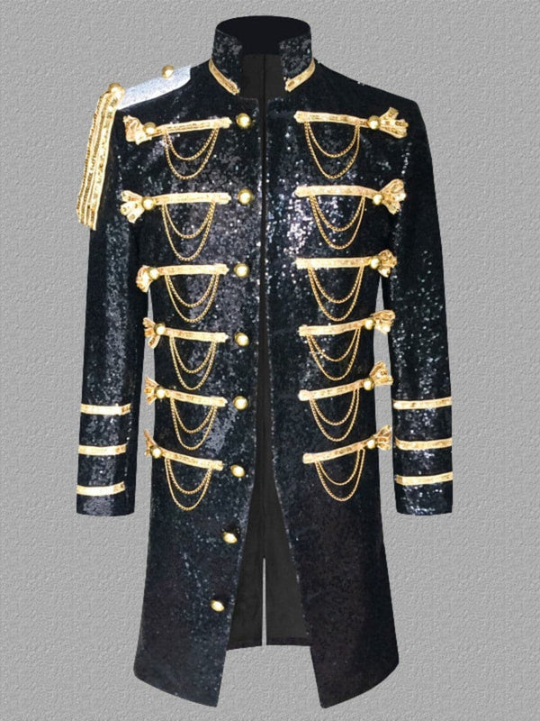 Plus Size Men's Shiny Sequin Chain Military Blazer Costume SM101306