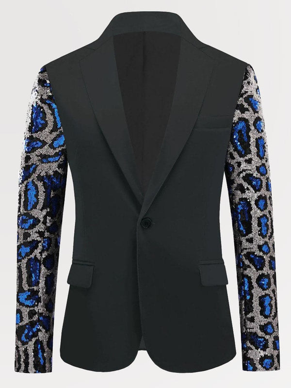 Men's Slim Fit Leopard Sleeve Sequin Tuxedo Jacket SM102801