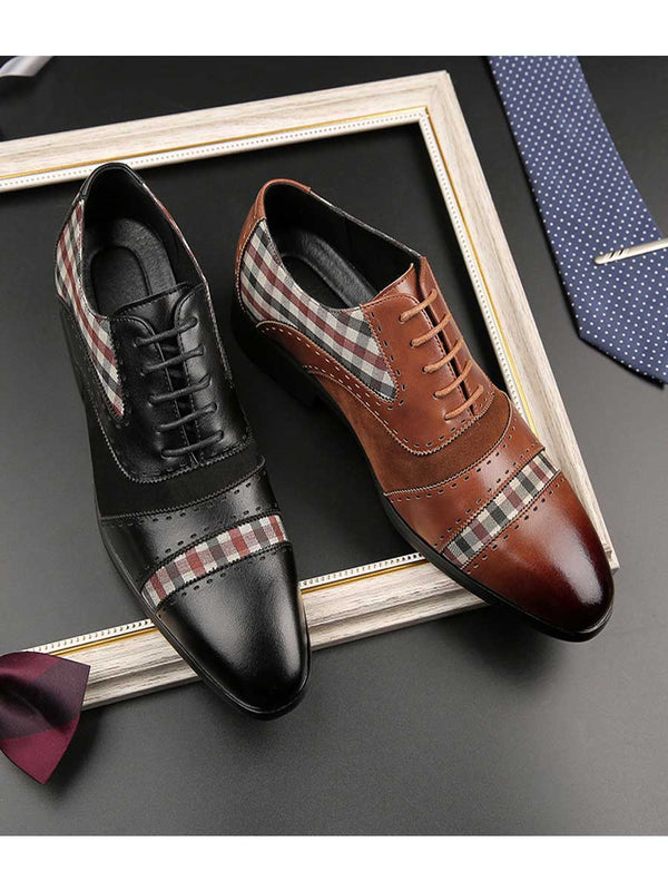 Men's Double Plaid Business Leather Shoes F033001