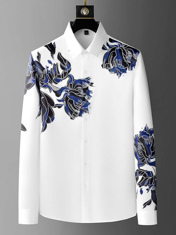 Plus Men's Slim Printed Hot Diamond Shirt F040611