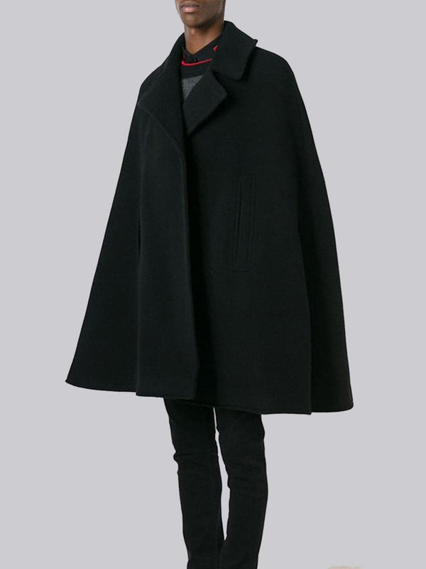 Winter Men's Mid Length Black Wool Coat Cape SM090713