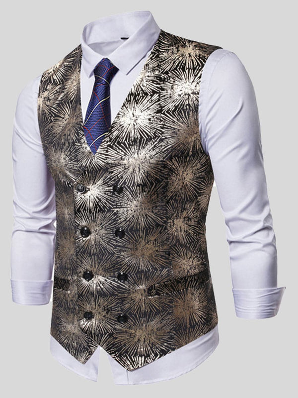 Men's Hot Stamping Print Double Breasted Slim Fit Suit Vest SM090610