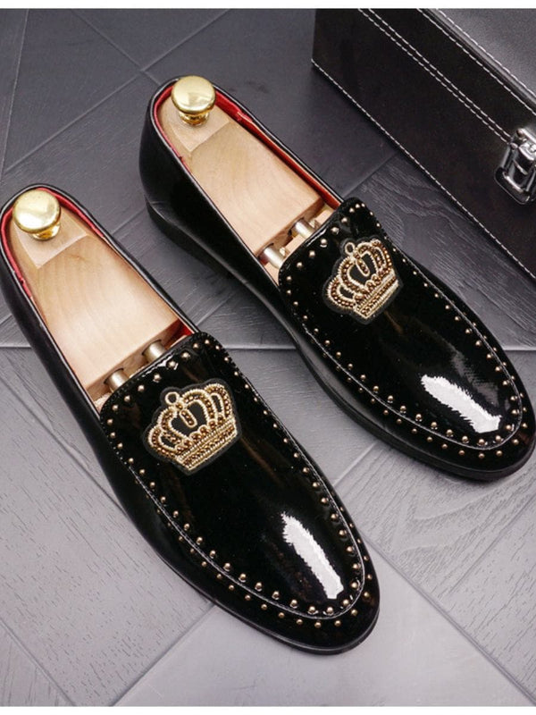 Business Chinese style pointed toe slip-on black loafers F040708