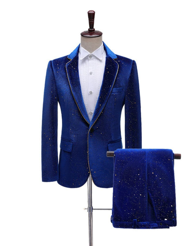 Men's Slim Fit Velvet Bronzing Trim Two Pieces Suits F010804