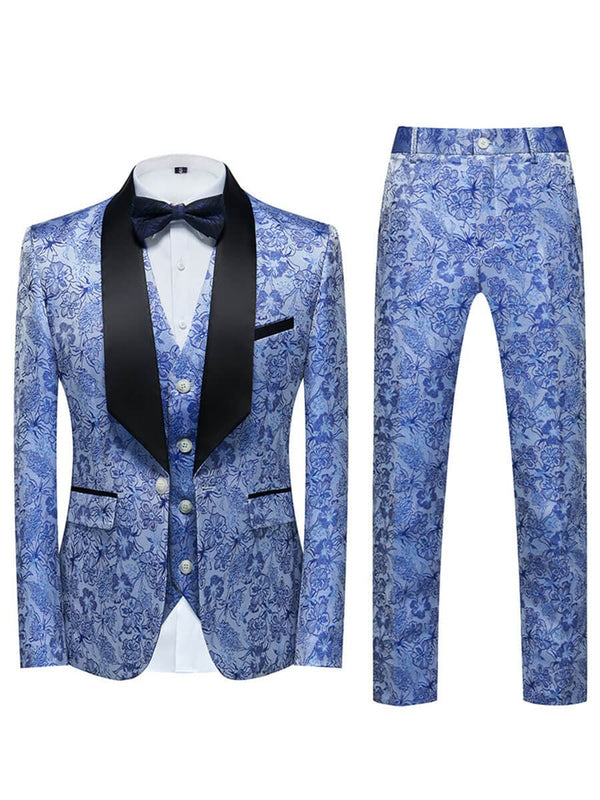 Men's Floral Jacquard Slim Fit Three Pieces Suits F010904