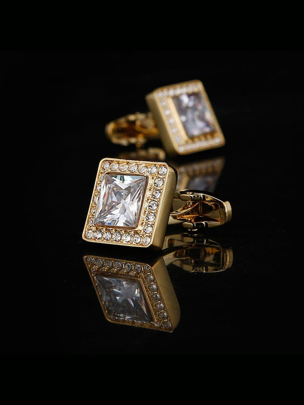 Men's Gold Square Zircon Inlaid Frech Cufflinks SM111007