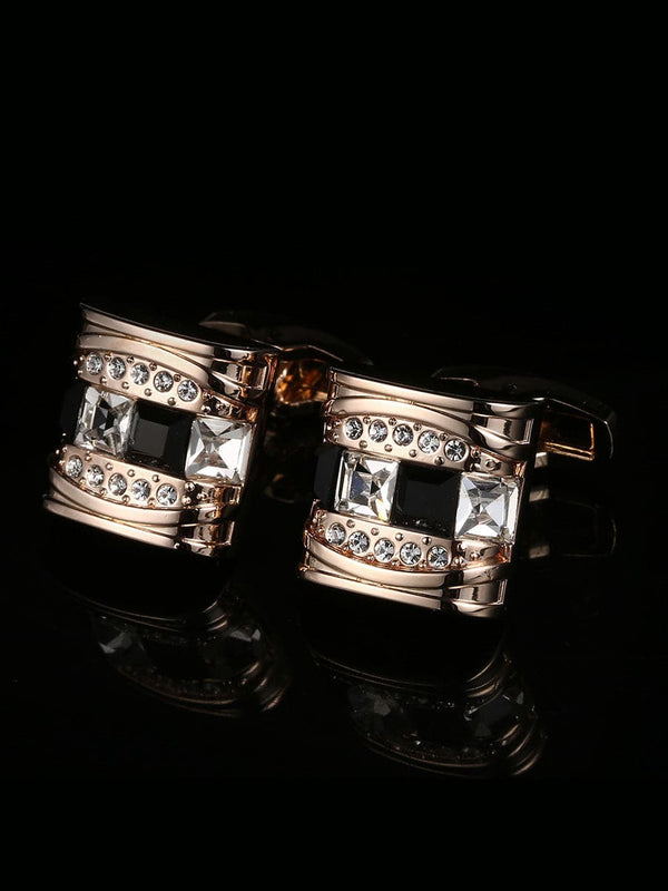 Men's Rose Gold Black Gem French Cufflinks SM111006