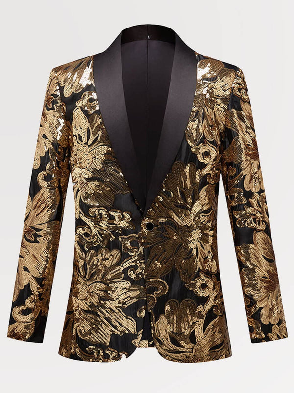 Men's Floral Pattern Gold Sequin Tuxedo Jacket SM110209