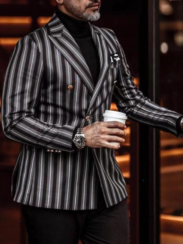 Men's Slim-fit Striped Double-breasted Two-button Suit Jacket F041005