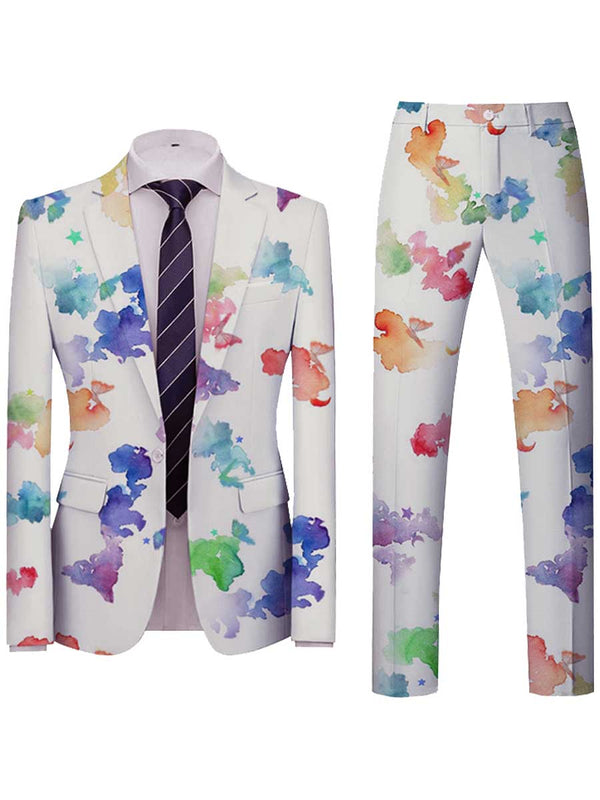 Men's Slim-fit Splash-ink Printed Suit F041206