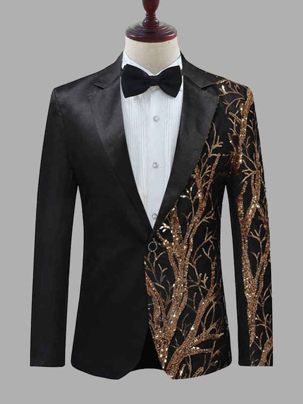 Single Button Lapel and Gold Glitter Men's Blazer SMLB113