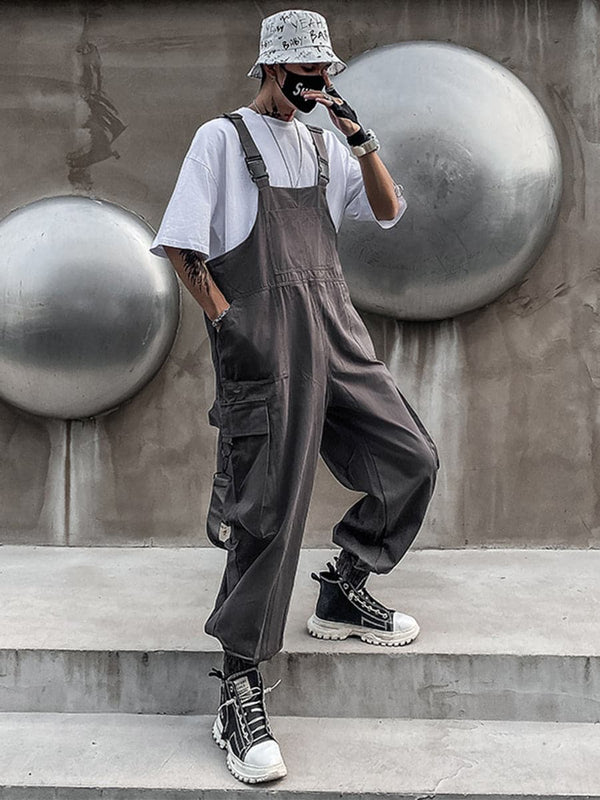 Plus Size Men's Grey Pocket Hip Hop Jumpsuit SM092008