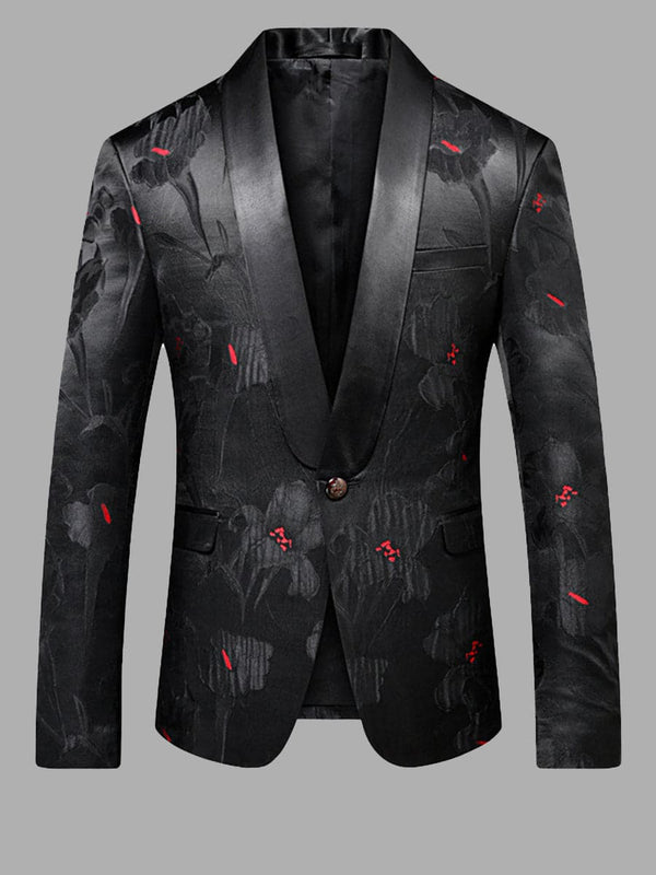 Jacquard Slim Fit Men's Black Blazer SMLB115