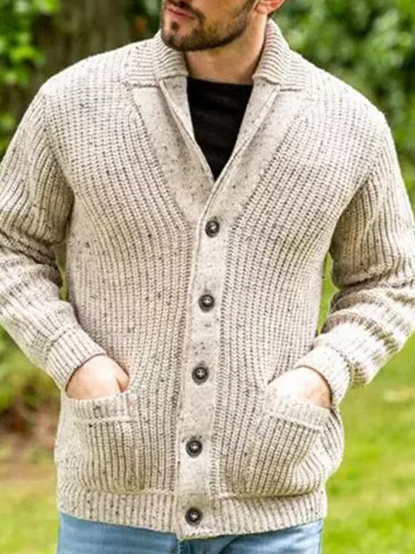 Men's Simple Casual Khaki Cardigan Knit Sweater SM092431