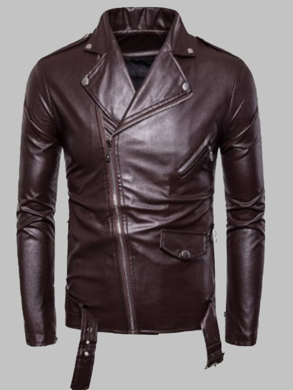 Men's Brown Long Sleeve Leather Jacket SM090206