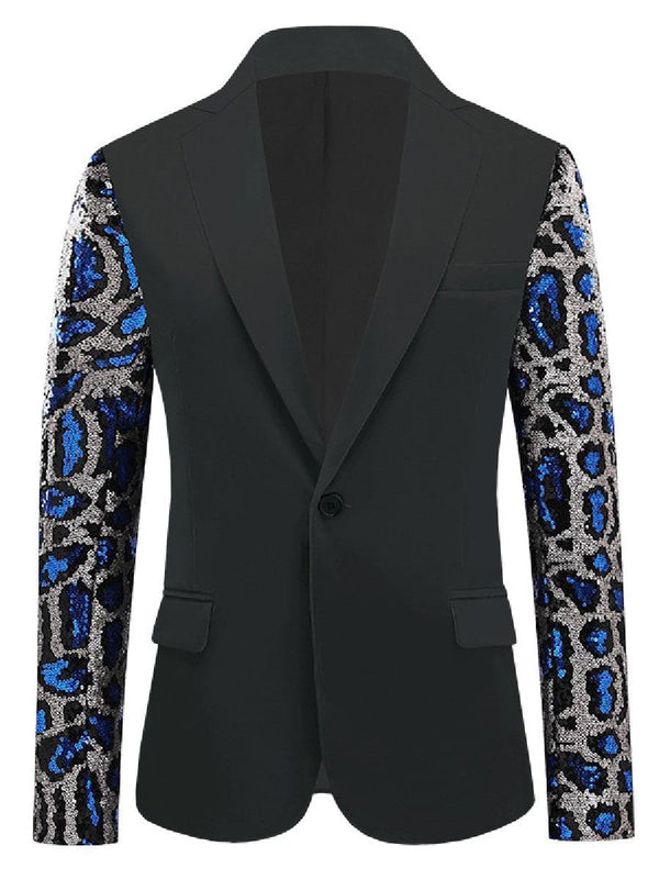 Men's Leopard Sequin Sleeves Color Matching Tuxedo Blazer F021303