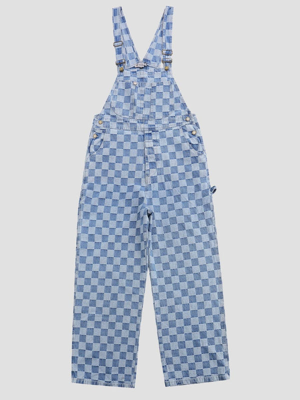 Contrast Checkerboard Button Denim Jumpsuit SM091512