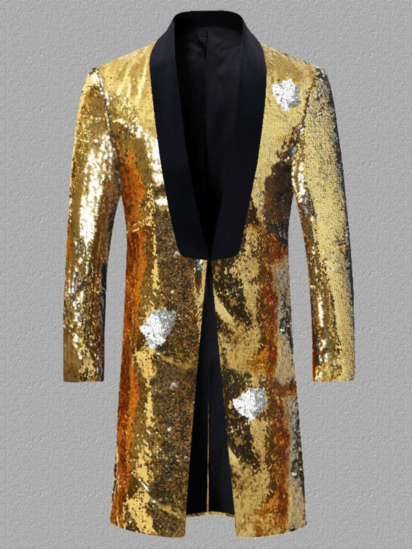 Plus Size Men's Sequin Glitter Tuxedo Long Coat F123001