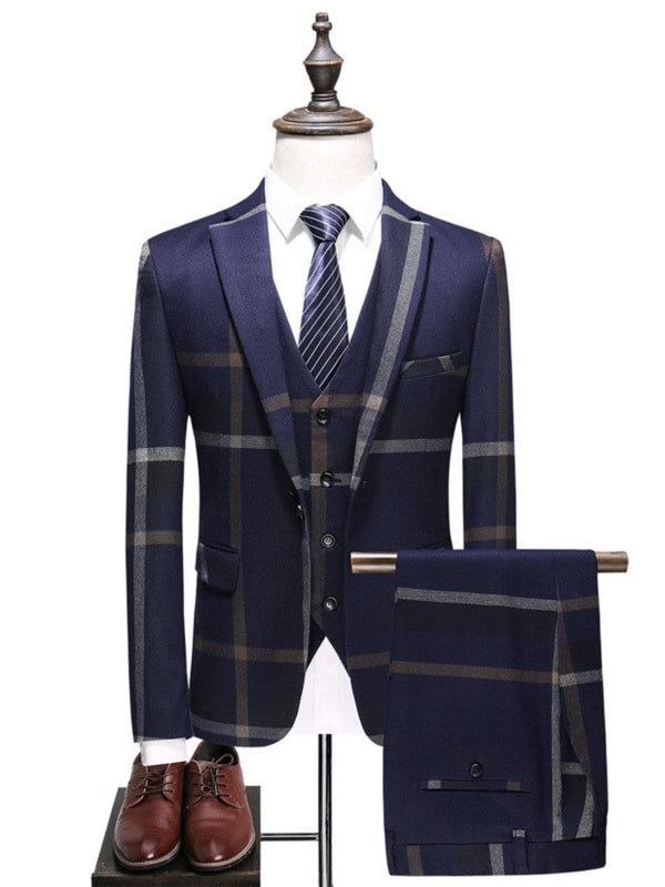 Men’s Plaid Slim Fit Leisure 3-Piece Dress Suit F120801