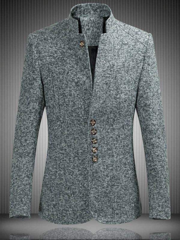 Men's Single-Breasted Stand Collar Woolen Suit Blazer SM102504