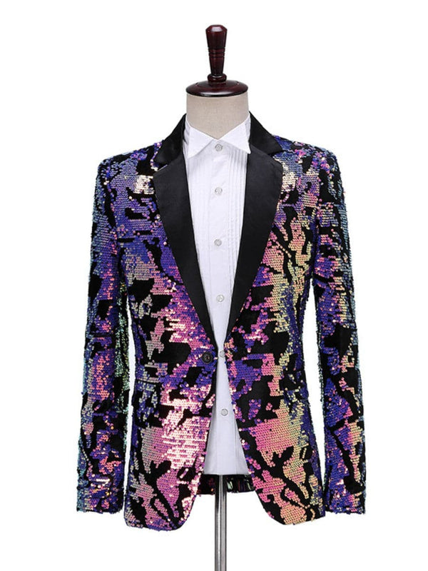 Men's One Button Velvet Sequin Slim Fit Blazer F120902