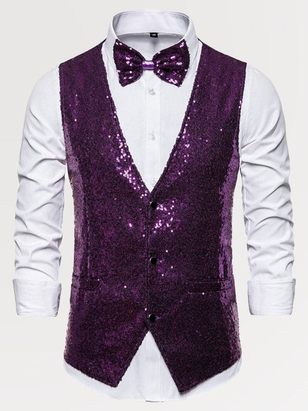 Men's Slim Fit V-Neck Shiny Sequin Vest SM102706