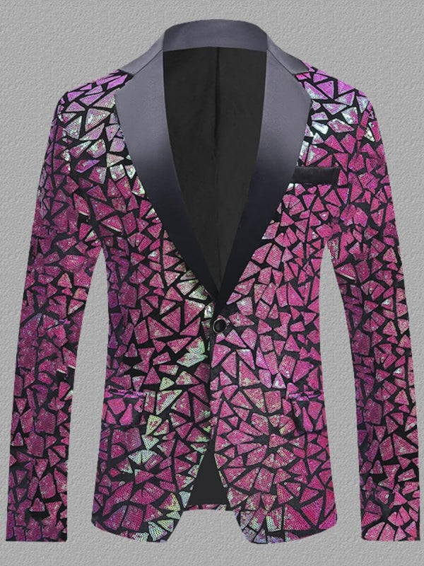 Men's Geometric Sequin One Button Tuxedo Jacket F123002