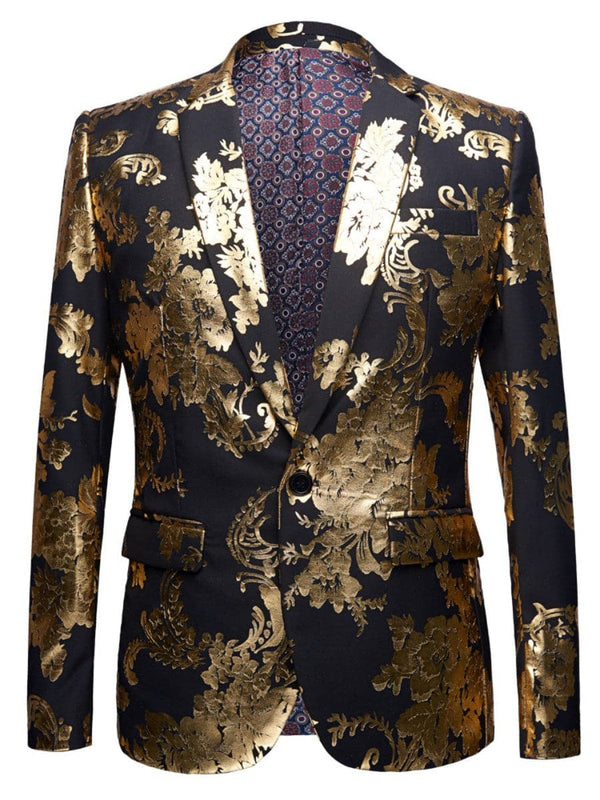 Men's Gold Floral Bronzing Slim Fit Tuxedo Blazer F121502