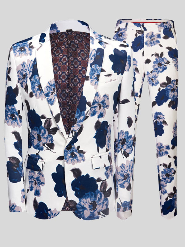 Men's Blue Printed Blazer Two-Piece Suit SM090514